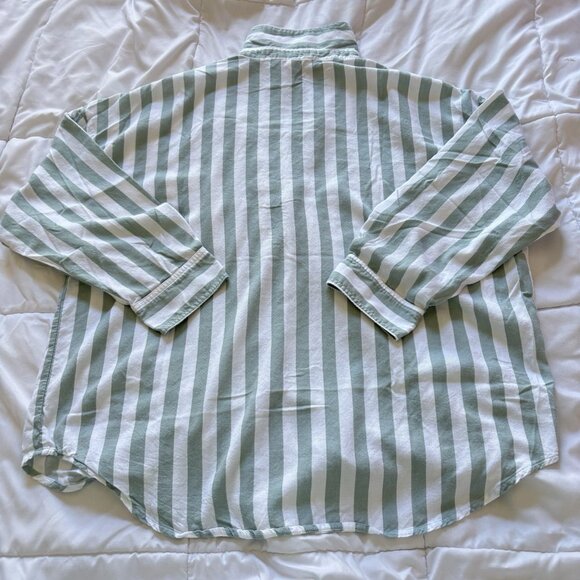 Victoria's Secret VS Long Sleeve Green Striped Button Up Top Bottoms Womens L - Picture 6 of 13